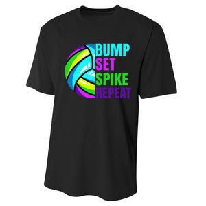 Volleyball Bump Set Spike Repeat Blue Purple Performance Sprint T-Shirt