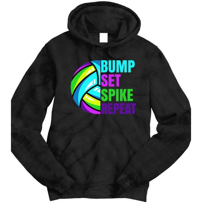 Volleyball Bump Set Spike Repeat Blue Purple Tie Dye Hoodie