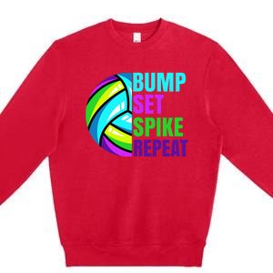 Volleyball Bump Set Spike Repeat Blue Purple Premium Crewneck Sweatshirt