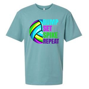 Volleyball Bump Set Spike Repeat Blue Purple Sueded Cloud Jersey T-Shirt