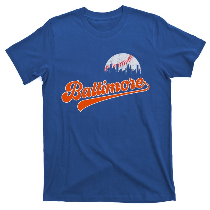 Vintage Baltimore Skyline Retro Game Day Baseball Gift T-Shirt