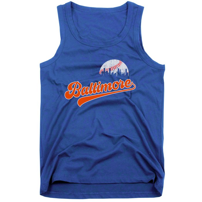 Vintage Baltimore Skyline Retro Game Day Baseball Gift Tank Top