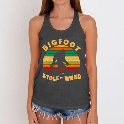 Vintage Bigfoot Stole My Weed 420 Marijuana Women's Knotted Racerback Tank