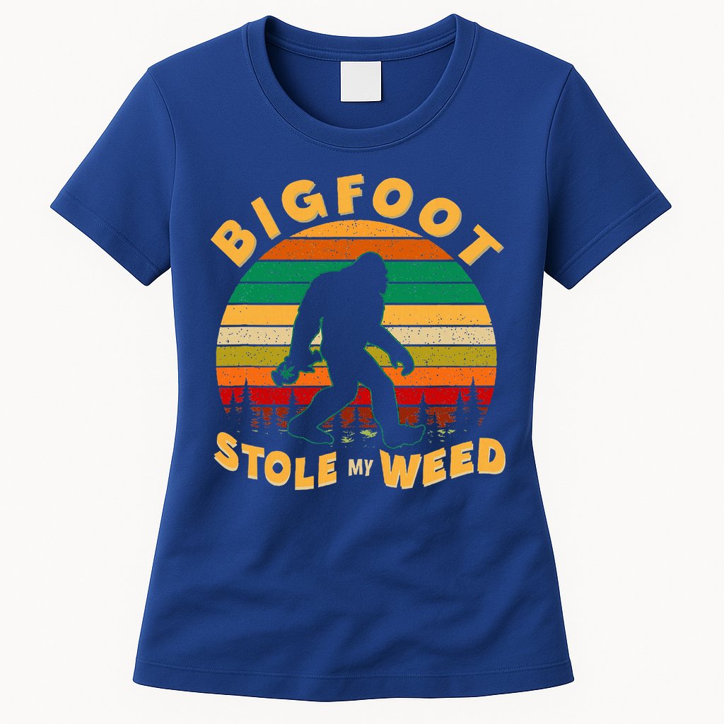 Vintage Bigfoot Stole My Weed 420 Marijuana Womens T-Shirt