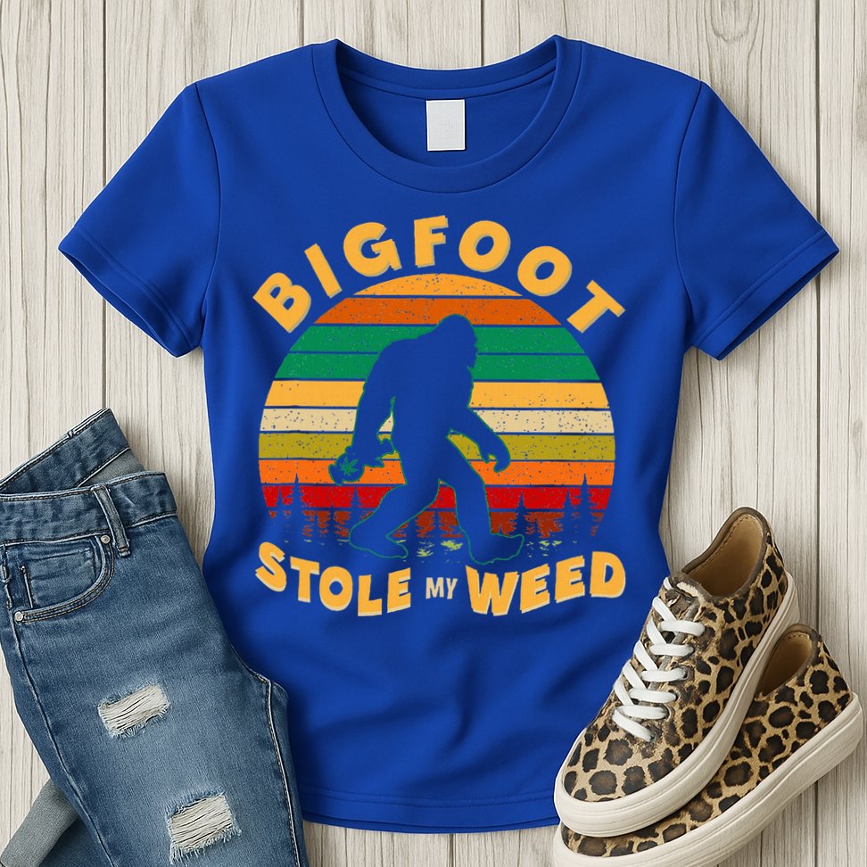 Vintage Bigfoot Stole My Weed 420 Marijuana Womens T-Shirt