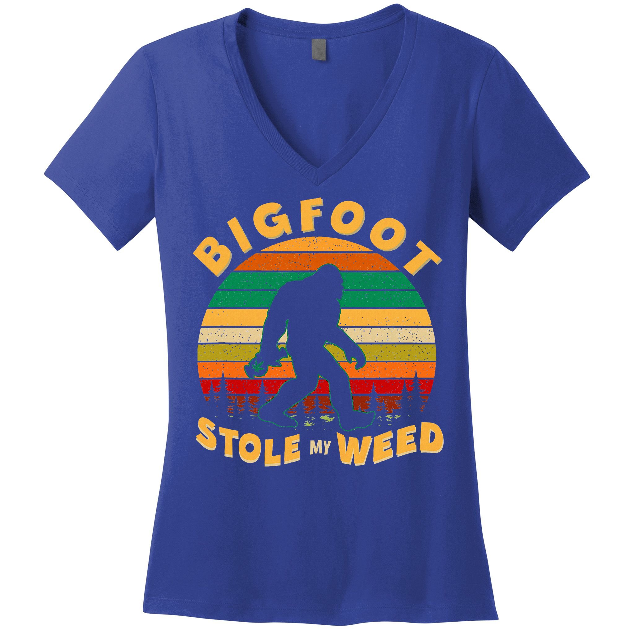Vintage Bigfoot Stole My Weed 420 Marijuana Women's V-Neck T-Shirt