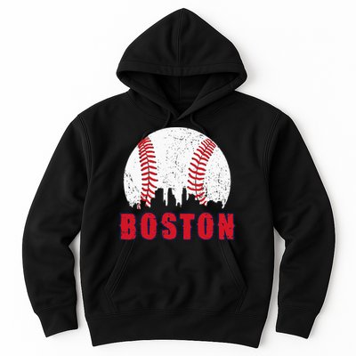 Vintage Boston Skyline Baseball Throwback For Red Game Day Hoodie
