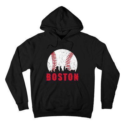 Vintage Boston Skyline Baseball Throwback For Red Game Day Hoodie