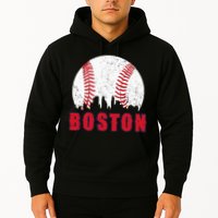 Vintage Boston Skyline Baseball Throwback For Red Game Day Hoodie