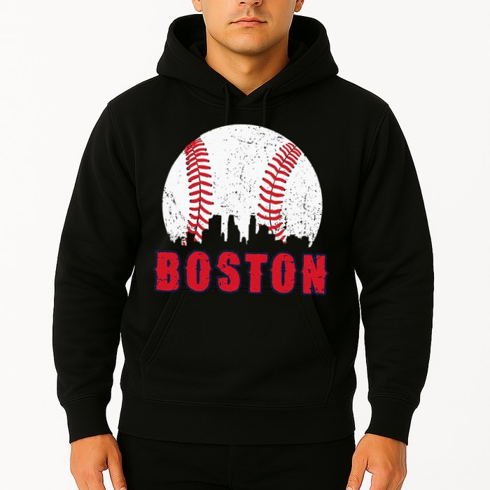 Vintage Boston Skyline Baseball Throwback For Red Game Day Hoodie