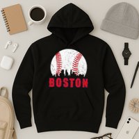 Vintage Boston Skyline Baseball Throwback For Red Game Day Hoodie