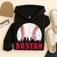 Vintage Boston Skyline Baseball Throwback For Red Game Day Hoodie