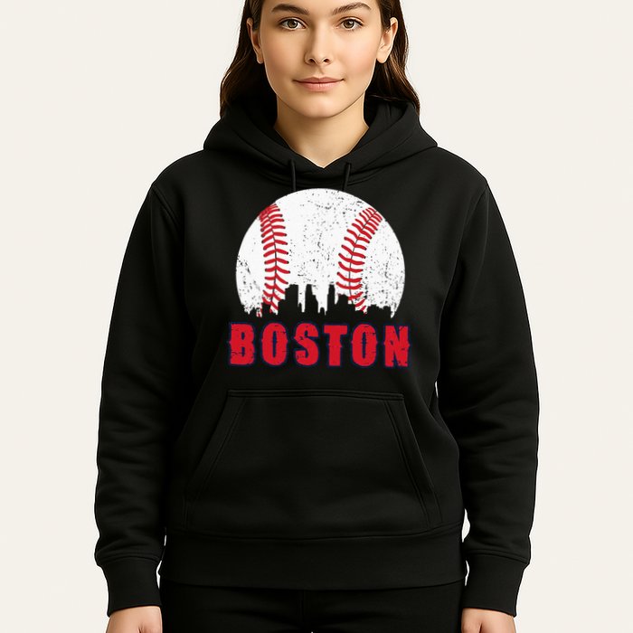 Vintage Boston Skyline Baseball Throwback For Red Game Day Hoodie