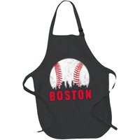 Vintage Boston Skyline Baseball Throwback For Red Game Day Apron