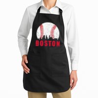 Vintage Boston Skyline Baseball Throwback For Red Game Day Apron