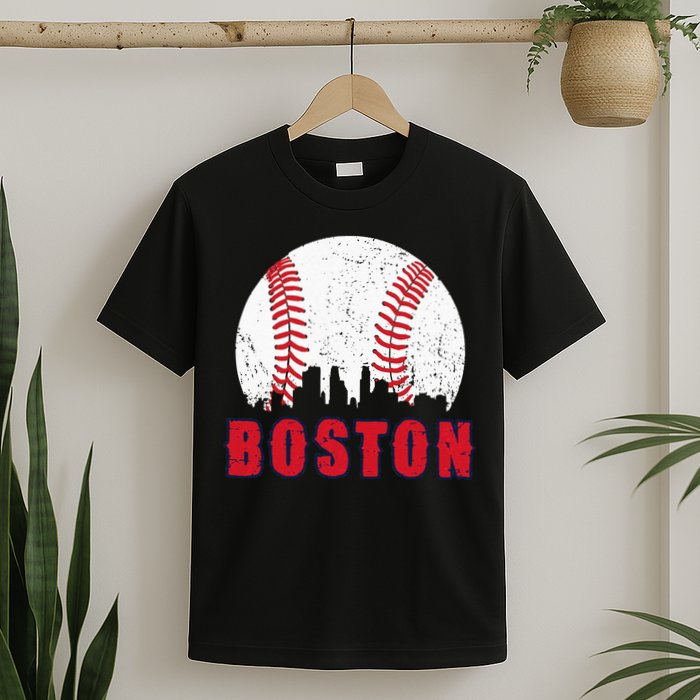 Vintage Boston Skyline Baseball Throwback For Red Game Day T-Shirt