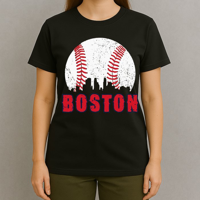 Vintage Boston Skyline Baseball Throwback For Red Game Day T-Shirt
