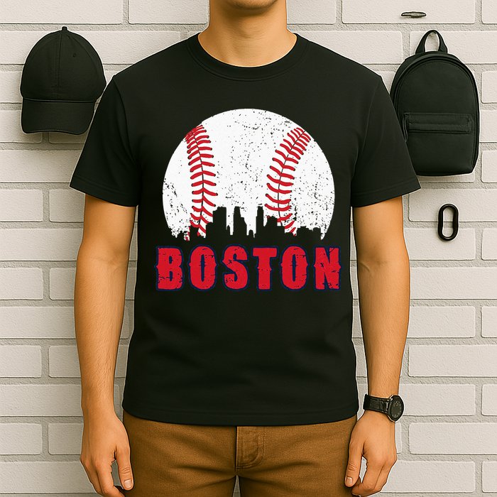 Vintage Boston Skyline Baseball Throwback For Red Game Day T-Shirt