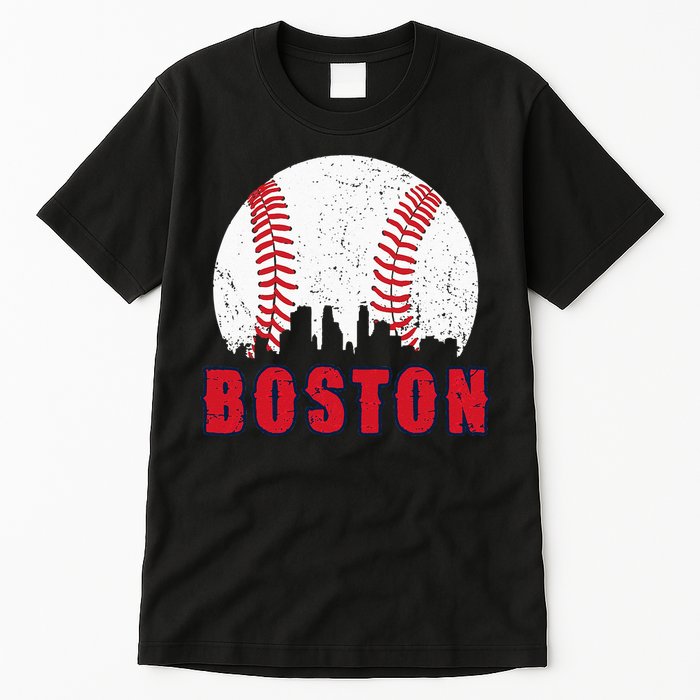 Vintage Boston Skyline Baseball Throwback For Red Game Day Tall T-Shirt