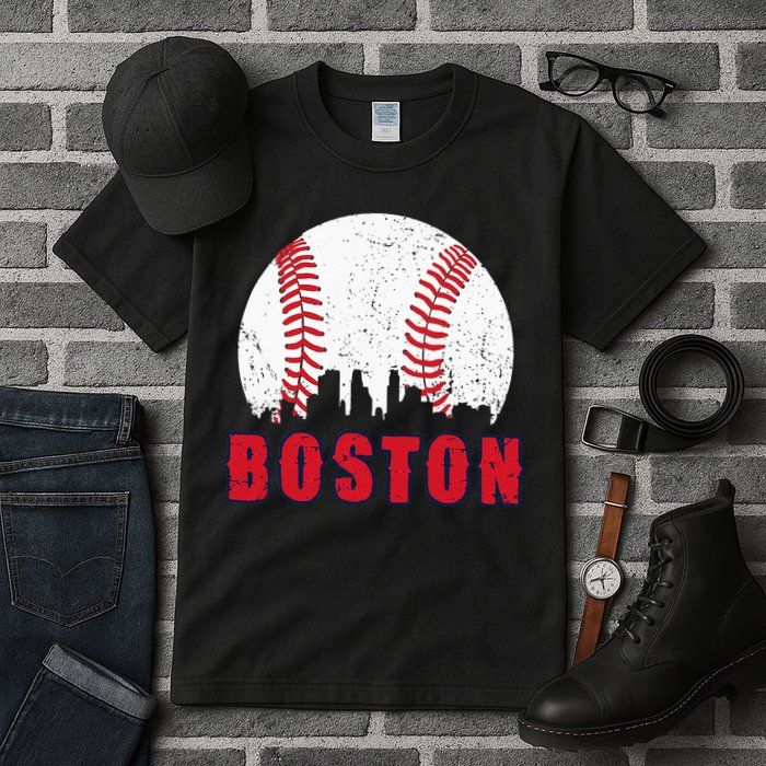 Vintage Boston Skyline Baseball Throwback For Red Game Day Tall T-Shirt