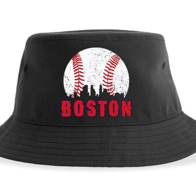 Vintage Boston Skyline Baseball Throwback For Red Game Day Sustainable Bucket Hat