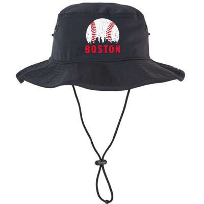 Vintage Boston Skyline Baseball Throwback For Red Game Day Bucket Hat