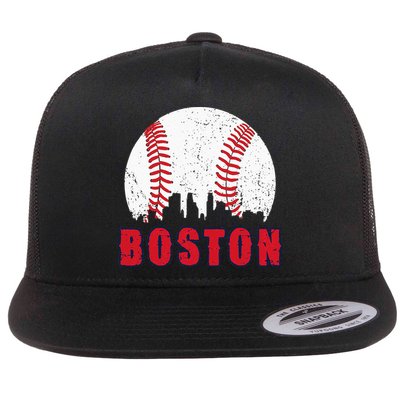Vintage Boston Skyline Baseball Throwback For Red Game Day Flatbill Hat