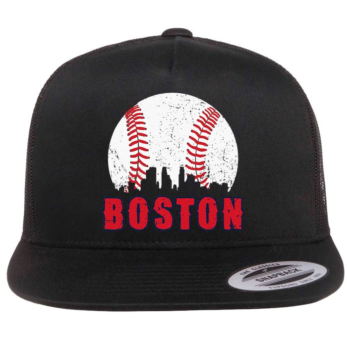 Vintage Boston Skyline Baseball Throwback For Red Game Day Flatbill Hat