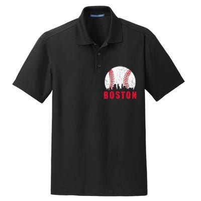 Vintage Boston Skyline Baseball Throwback For Red Game Day Dry Zone Grid Polo