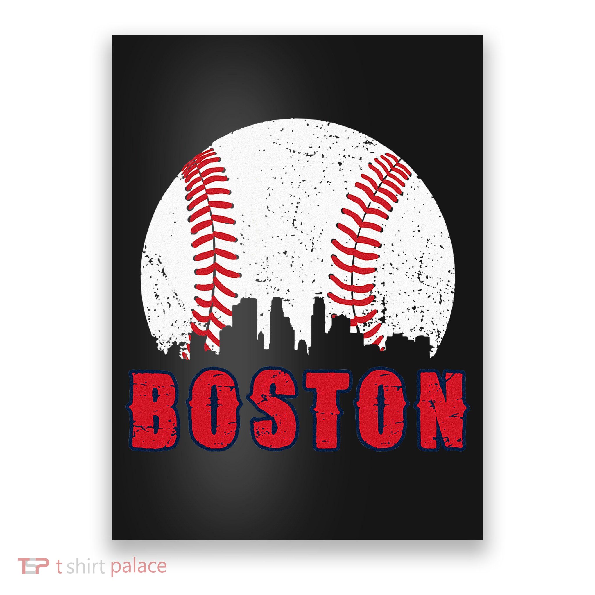 Vintage Boston Skyline Baseball Throwback For Red Game Day Poster