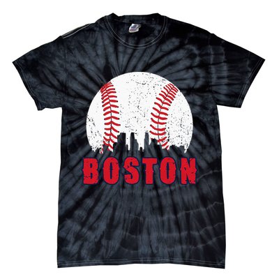 Vintage Boston Skyline Baseball Throwback For Red Game Day Tie-Dye T-Shirt