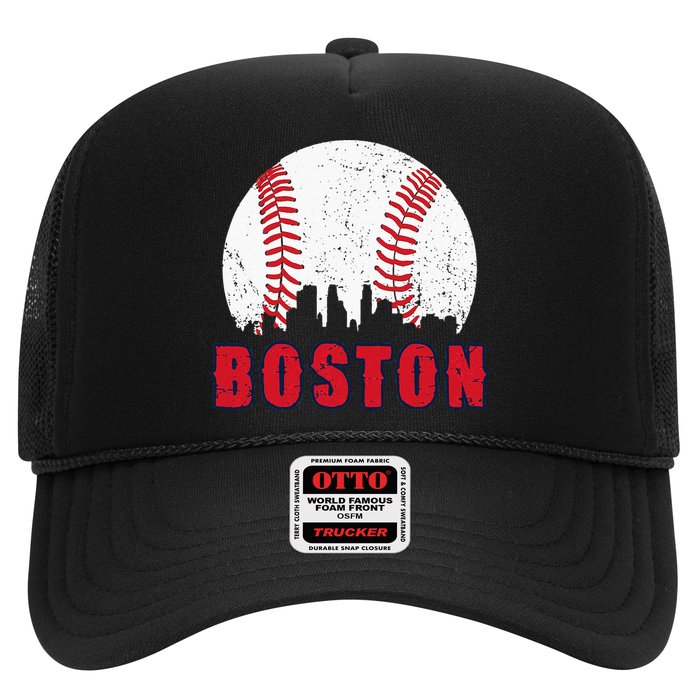 Vintage Boston Skyline Baseball Throwback For Red Game Day Trucker Hat