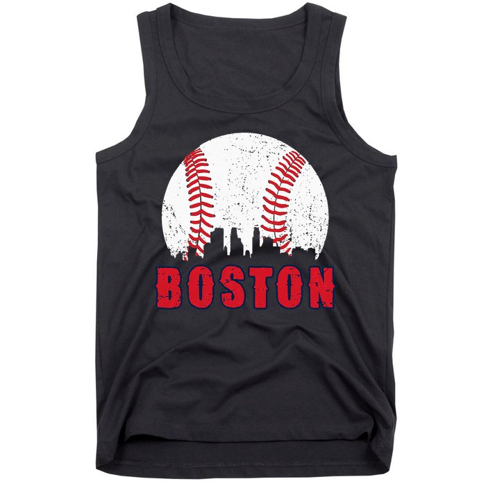 Vintage Boston Skyline Baseball Throwback For Red Game Day Tank Top