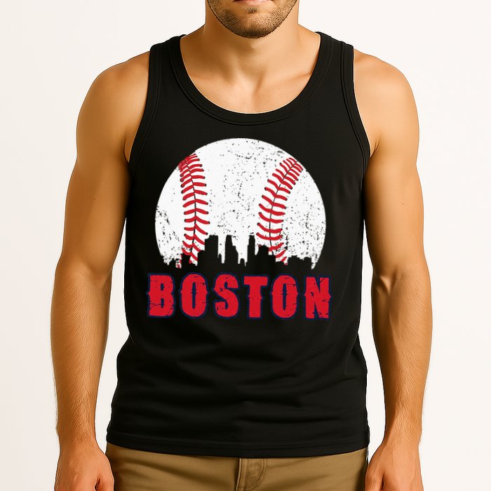 Vintage Boston Skyline Baseball Throwback For Red Game Day Tank Top