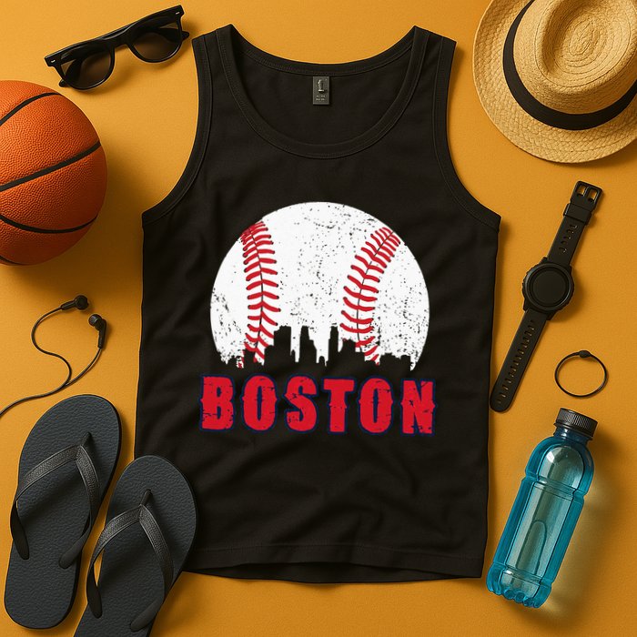 Vintage Boston Skyline Baseball Throwback For Red Game Day Tank Top