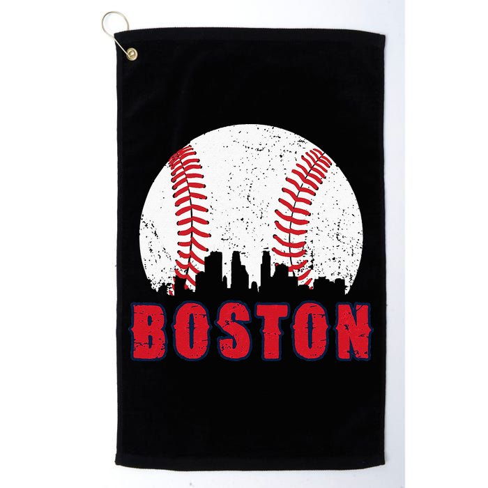 Vintage Boston Skyline Baseball Throwback For Red Game Day Golf Towel