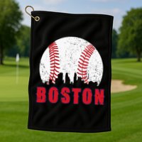 Vintage Boston Skyline Baseball Throwback For Red Game Day Golf Towel