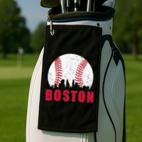 Vintage Boston Skyline Baseball Throwback For Red Game Day Golf Towel