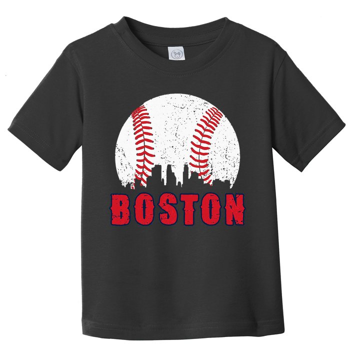 Vintage Boston Skyline Baseball Throwback For Red Game Day Toddler T-Shirt
