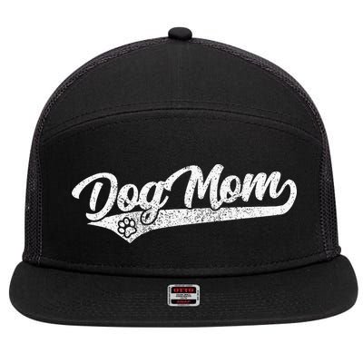 Vintage Baseball Style Retro Distressed Dog Mom 7 Panel Mesh Trucker Snapback Hat