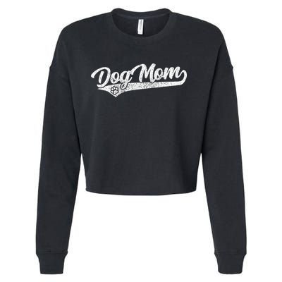 Vintage Baseball Style Retro Distressed Dog Mom Cropped Pullover Crew
