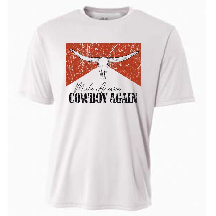 Vintage Bull Skull Makes America A Cowboy Again Country Cooling Performance Crew T-Shirt