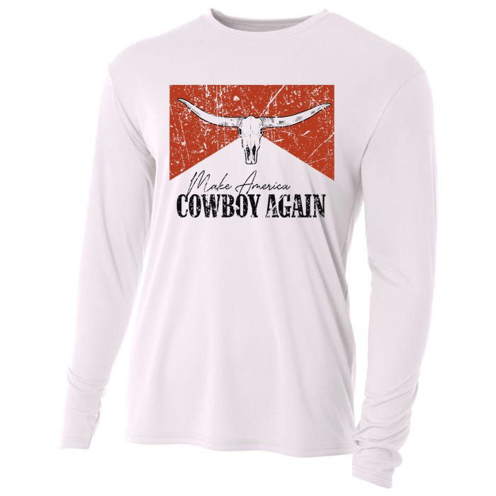 Vintage Bull Skull Makes America A Cowboy Again Country Cooling Performance Long Sleeve Crew