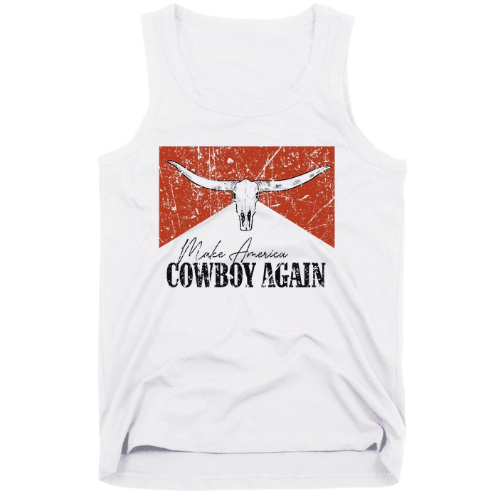 Vintage Bull Skull Makes America A Cowboy Again Country Tank Top