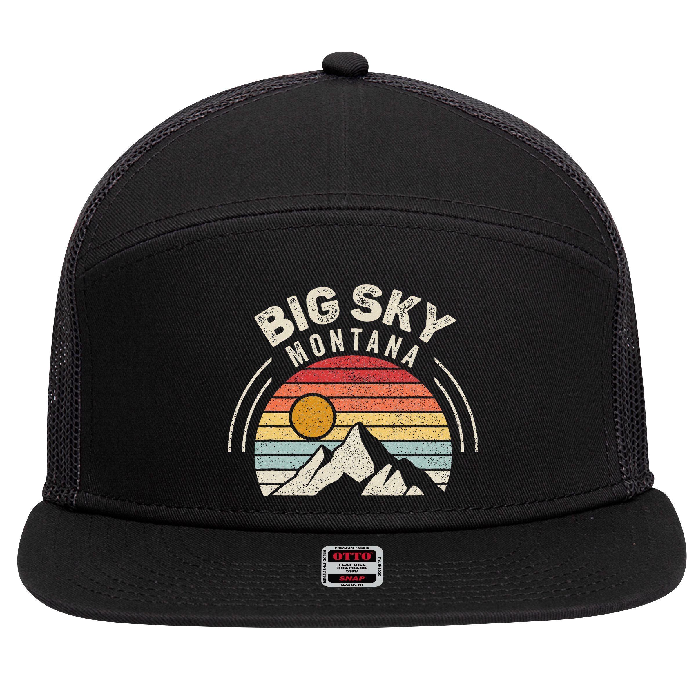 Vintage Big Sky Country Montana Mt Mountains Hiking Souvenir 7 Panel Mesh Trucker Snapback Hat