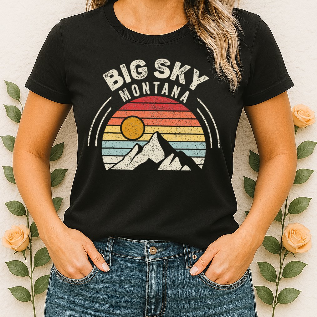 Vintage Big Sky Country Montana Mt Mountains Hiking Souvenir Womens T-Shirt
