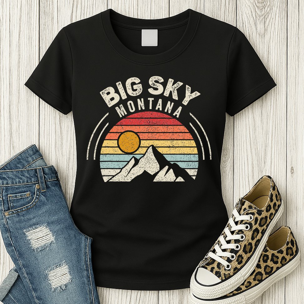 Vintage Big Sky Country Montana Mt Mountains Hiking Souvenir Womens T-Shirt