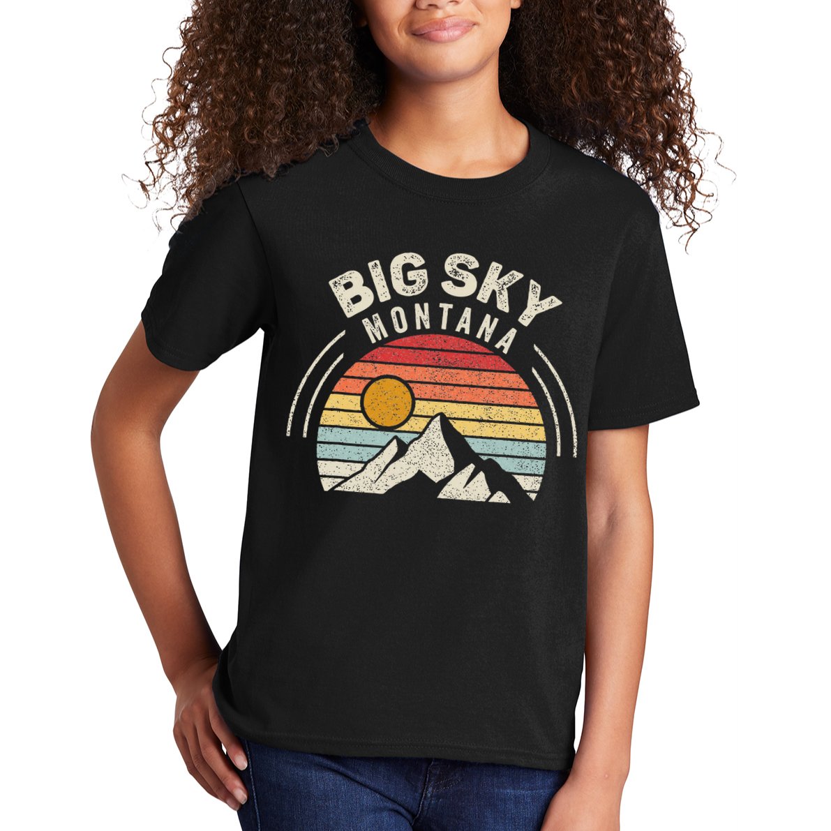 Vintage Big Sky Country Montana Mt Mountains Hiking Souvenir Kids T-Shirt