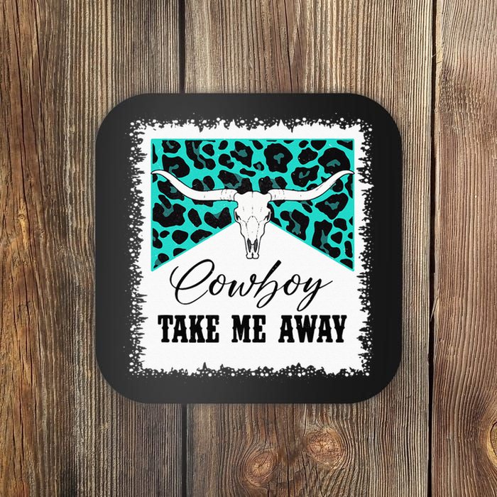 Vintage Bull Skull Leopard Bleached Cowboy Take Me Away Coaster