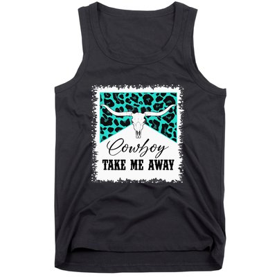 Vintage Bull Skull Leopard Bleached Cowboy Take Me Away Tank Top